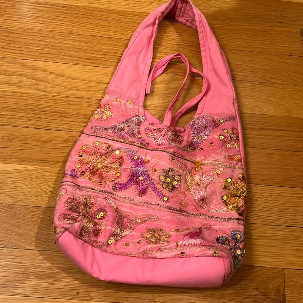 Girls Pink Embroidered Sequin Bag